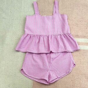 2 piece matching purple gingham top and shorts